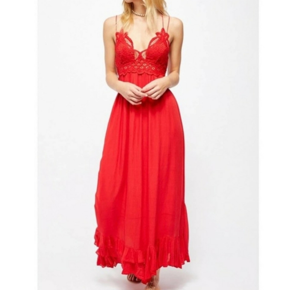 Free People Adella Slip Maxi Dress Red XS Nwt